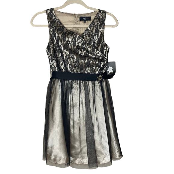 ABS Kids by Allen Schwartz Little Girls Black Tulle Formal Sequin Dress Size 14